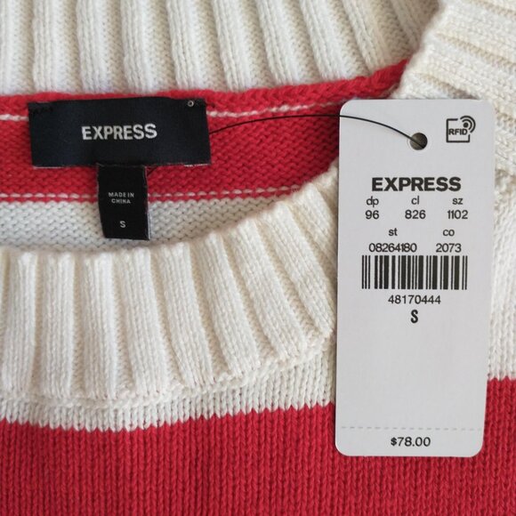Express Relaxed Striped Crew Neck Pocket Sweater in Red and White NWT - Picture 10 of 14
